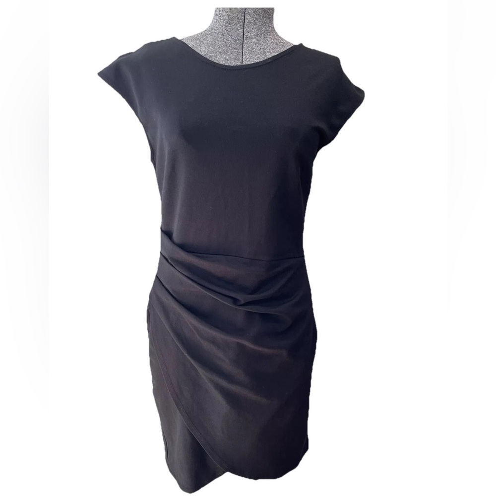 🆕Fraiche by J bodycon black cocktail dress-NWT-size medium-faux wrap-side zip